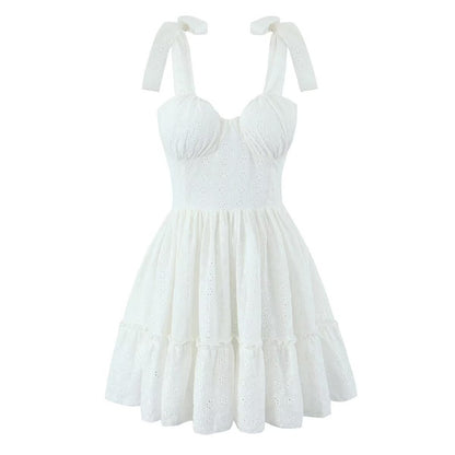 Women'S Solid Color Embroidered V-Neck Sleeveless Dress