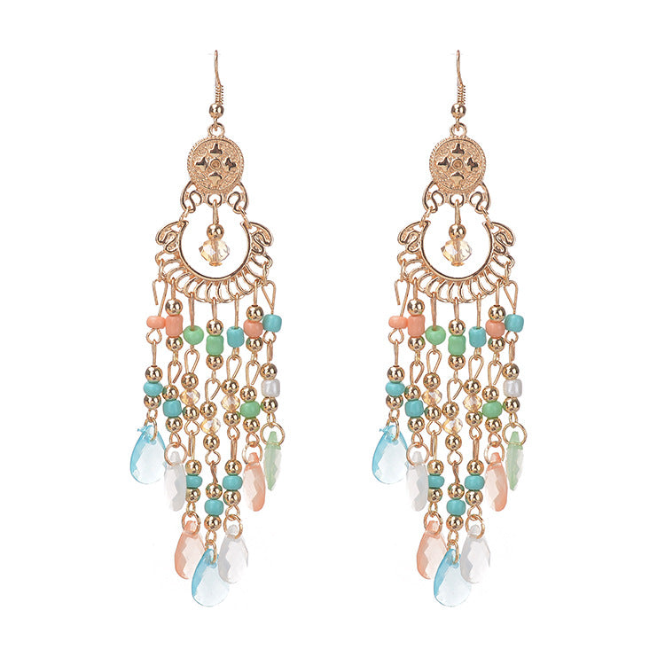 Boucles d'oreilles à pampilles creuses en perles de Bohème pour femmes