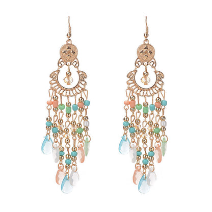 Boucles d'oreilles à pampilles creuses en perles de Bohème pour femmes