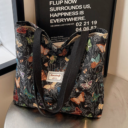 Large Capacity Floral Printed Canvas Tote Bag
