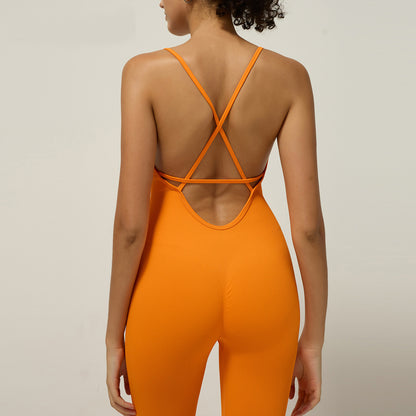 Women Seamless Backless Yoga Jumpsuit with Solid Colors