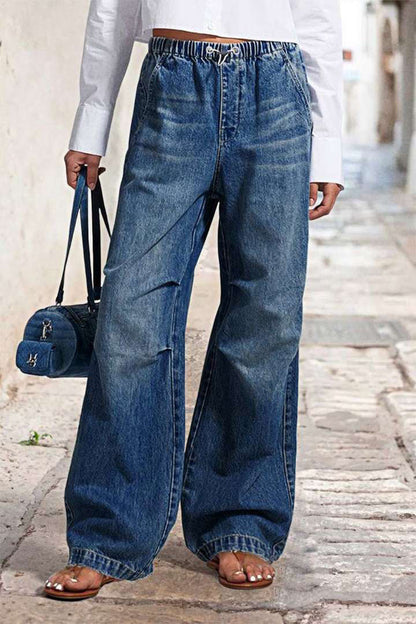 Jean ample plissé à jambes larges et décontractées pour femmes