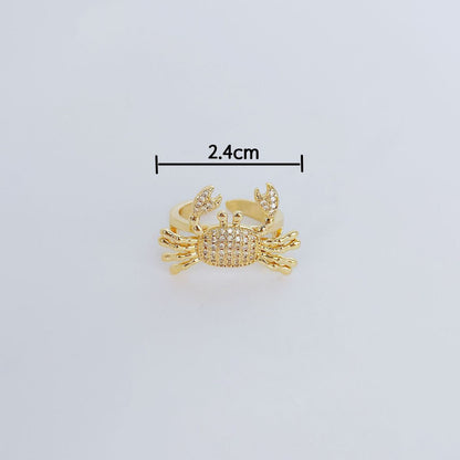 Anillo de cangrejo pequeño con circonitas bañadas en cobre para mujer
