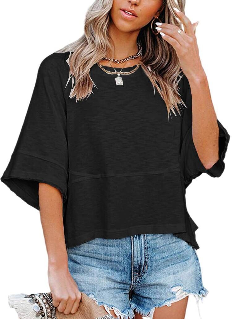Casual Round Neck Blank T-Shirt for Women in Solid Colors