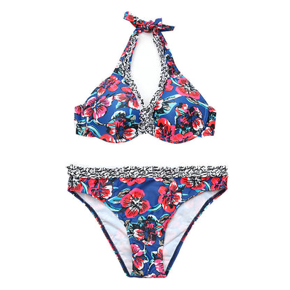 Bikini sexy con cuello halter y estampado floral a la moda para mujer