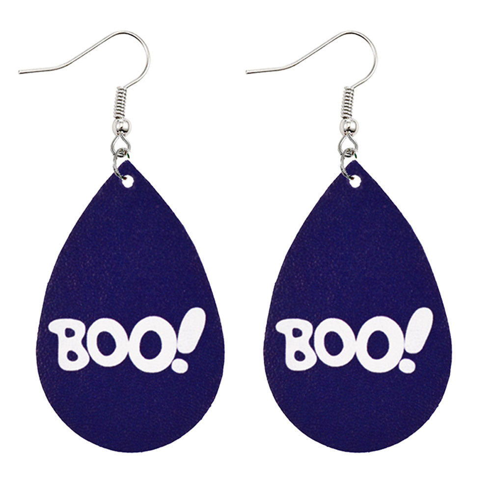 Halloween Women Horror Funny Pumpkin Ghost Bat PU Earrings