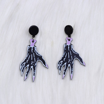 Pendientes exagerados de botella de veneno de esqueleto de Halloween con diseño acrílico