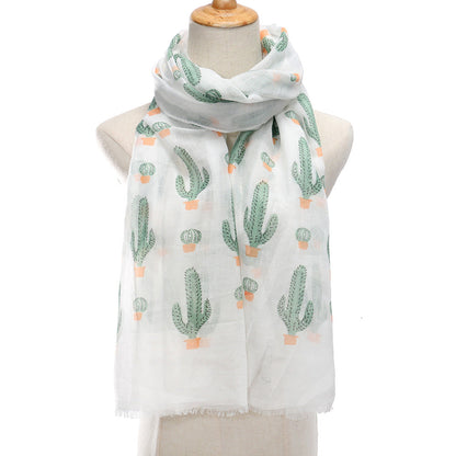 Bufanda larga de viaje con estampado de cactus de verano para mujer