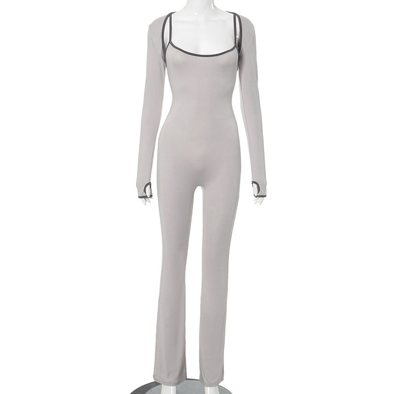 Ensemble de combinaison caraco sans manches à col carré et simple pour femme