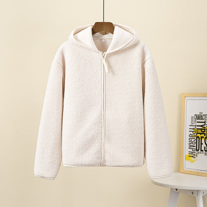 Women Autumn And Winter Plush Hooded Coat