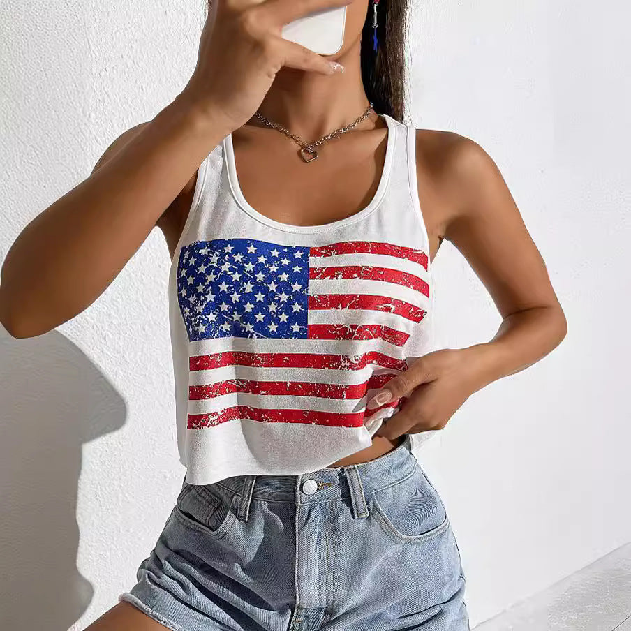Camiseta sin mangas con estampado de bandera para mujer