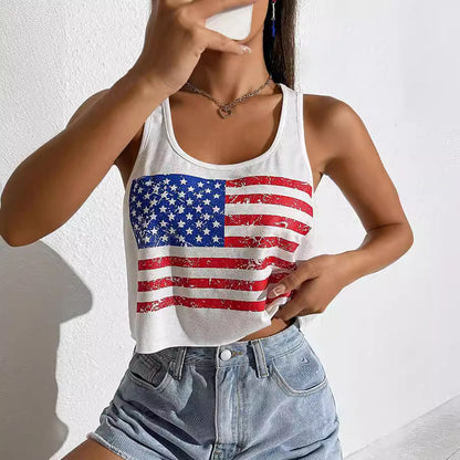 Camiseta sin mangas con estampado de bandera para mujer