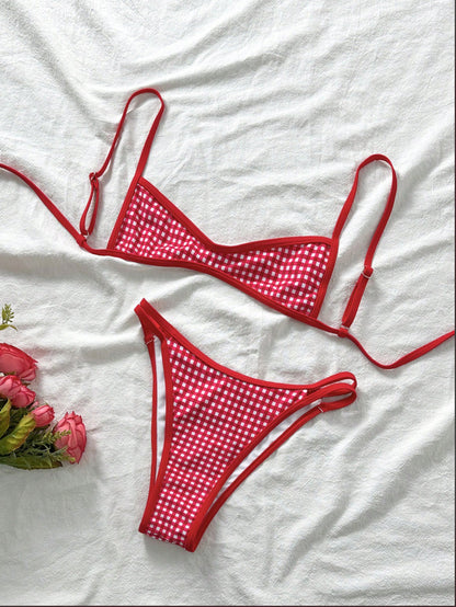 Women Fashion Sexy Printed Lace-Up Bikini Swimsuit