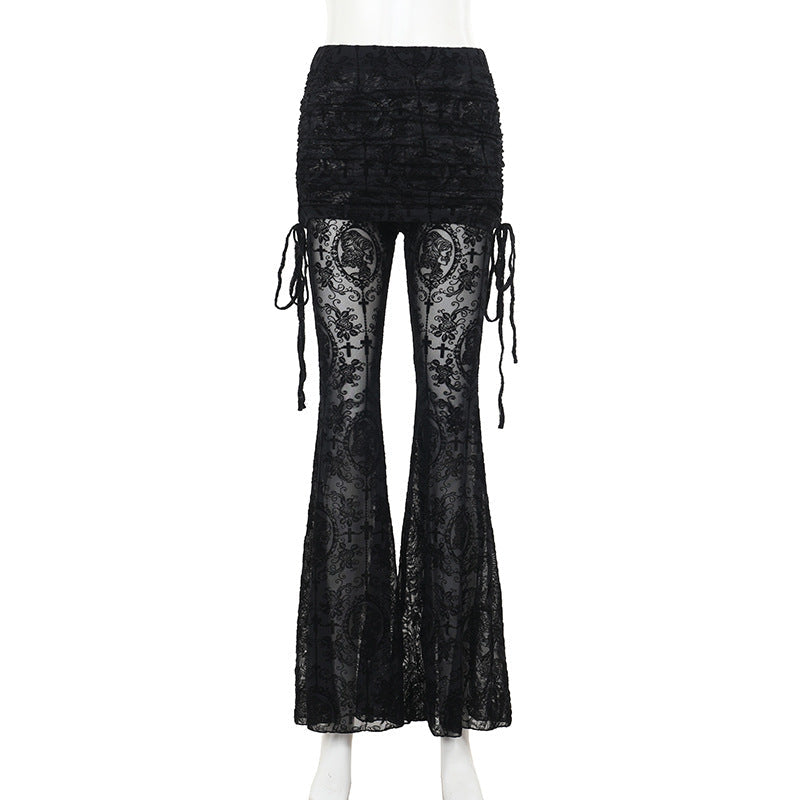 Women Fashion Sexy Gothic Perspective Cross Pants