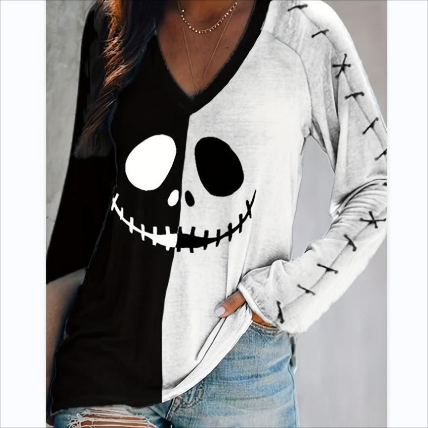 Camiseta informal con estampado de calavera de Halloween para mujer