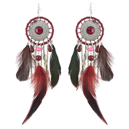 Pendientes de atrapasueños con borlas de plumas estilo bohemio para mujer