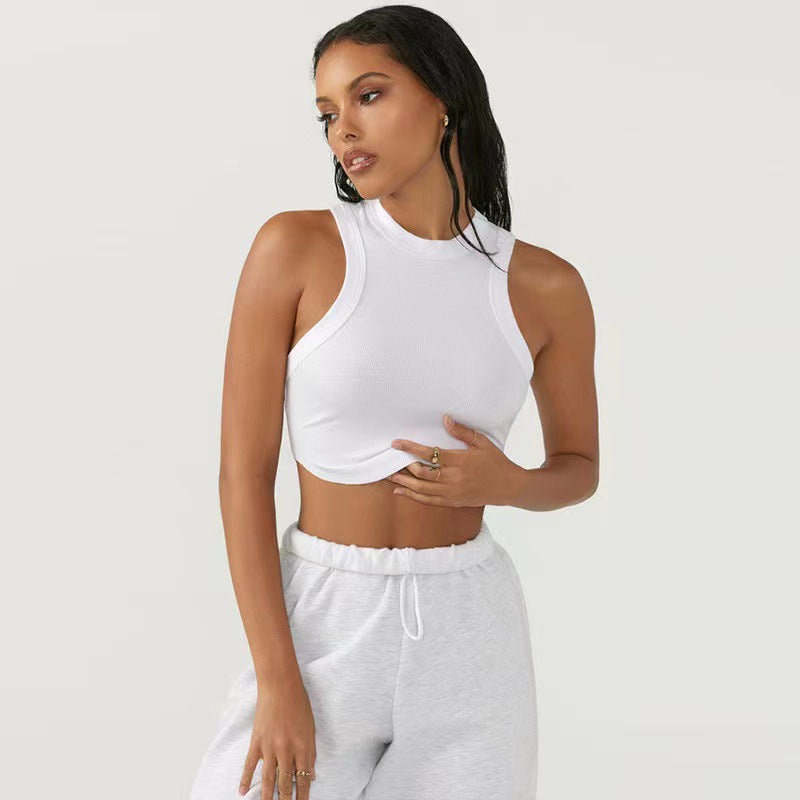 Camiseta deportiva sin mangas de secado rápido de color liso para mujer