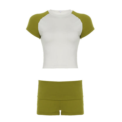 Women Fashion Casual Contrast Color T-Shirt Shorts Set