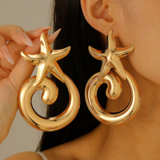 Exaggerated Starfish Conch Texture Stud Earrings Alloy Geometric Style