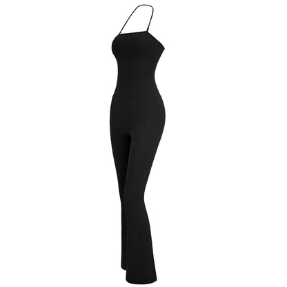Women Yoga Solid Color Neck Sports Jumpsuits