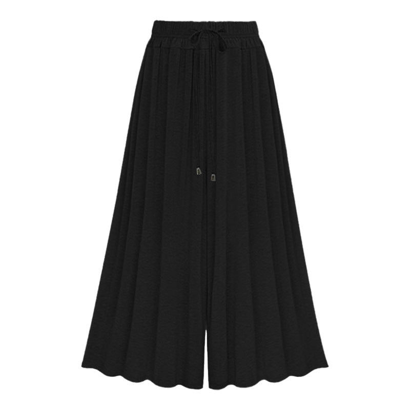Pantalones casuales de pierna ancha con cordón y cintura alta de color sólido para mujer