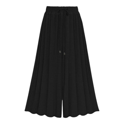 Pantalones casuales de pierna ancha con cordón y cintura alta de color sólido para mujer