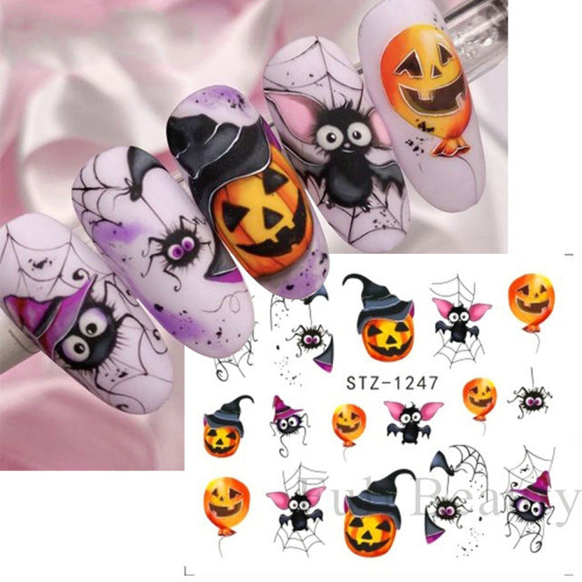 Autocollants pour ongles motif crâne et feuille d'érable pour femme, mode Halloween