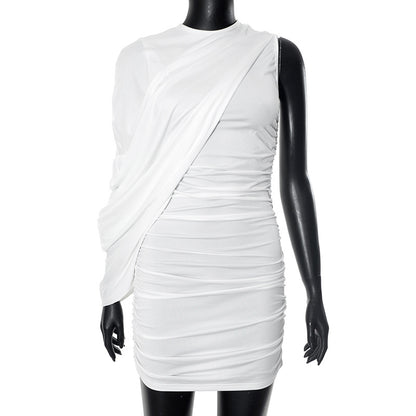 Women Fashion Sexy Asymmetric Solid Color Dress