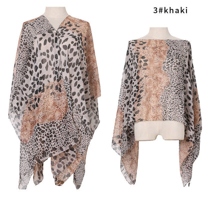 Bufanda tipo chal de gasa con estampado de leopardo para mujer