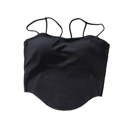 Haut ras du cou en nylon rembourré à bretelles spaghetti pour femme