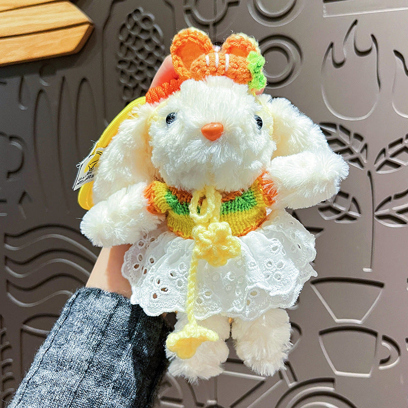 Cute Plush Long Ear Rabbit Keychain with Dress Variations