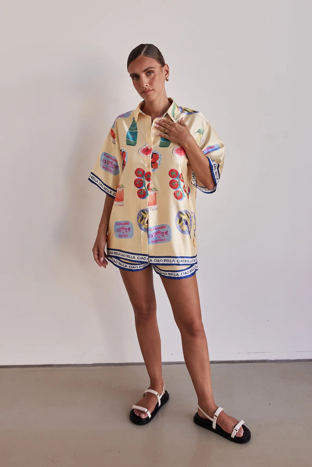 Women Fashion Casual Printed Lapel Blouse Set