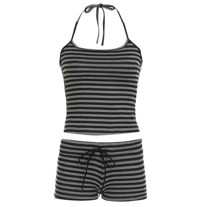 Camiseta sin mangas con cuello halter y rayas sexy a la moda para mujer