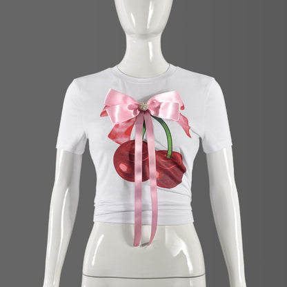 Women Fashion Sexy Cherry Printed T-Shirt