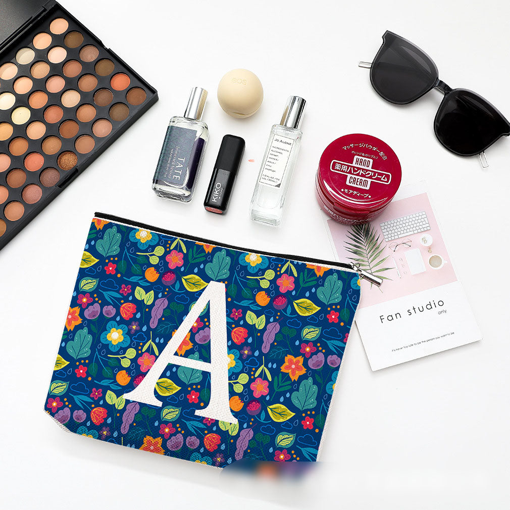 Bolsa de cosméticos pequeña con diseño floral, impermeable, de algodón y lino