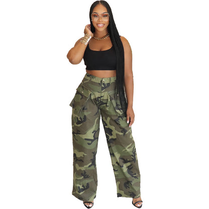 Pantalon large à imprimé camouflage décontracté pour femme