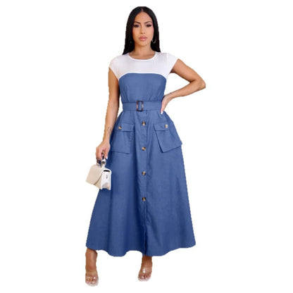 Women Casual Elegant Denim Stitching Color Contrast Dress