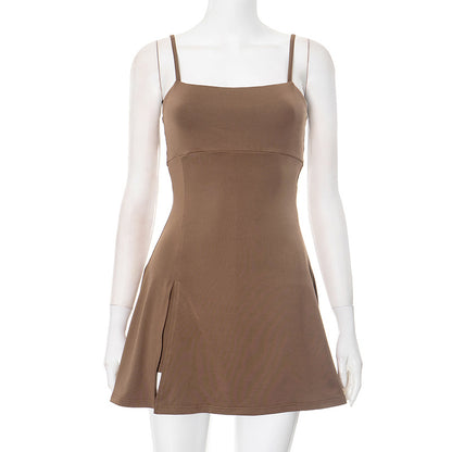 Vestido ajustado con espalda descubierta y tirantes finos de color liso sexy para mujer