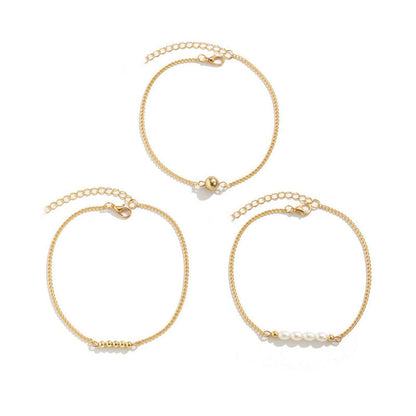 Conjunto de tobilleras con perlas de imitación y cuentas bohemias