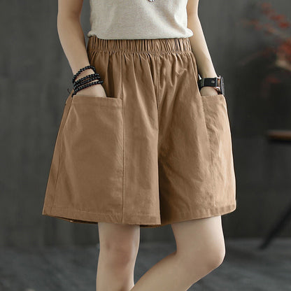 Pantalones cortos cargo casuales de pierna ancha de color sólido para mujer