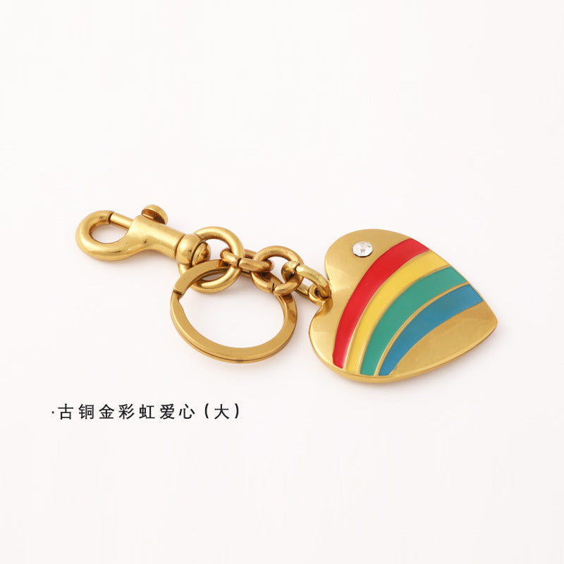 Rainbow Heart Rhinestone Bag Hanging Pendant Key Chain