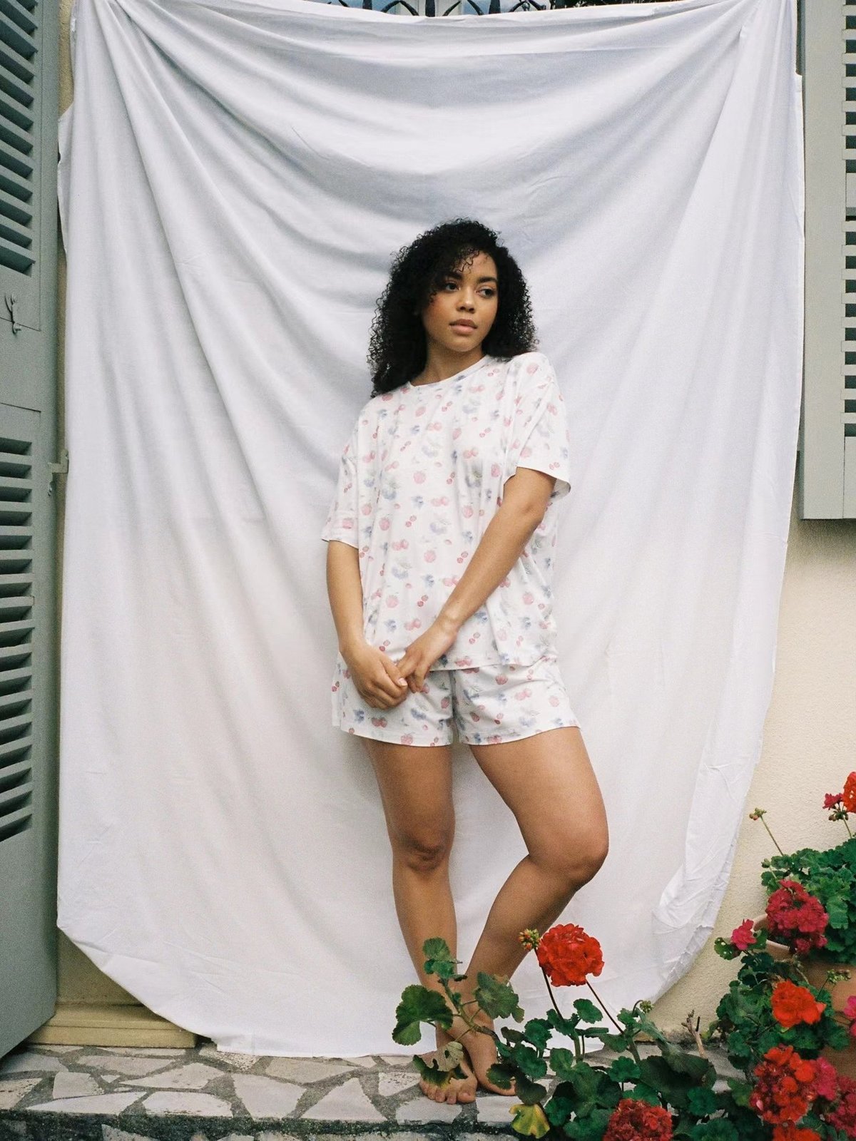 Women Casual Printed Short-Sleeve T-Shirt and Shorts Pajama Set