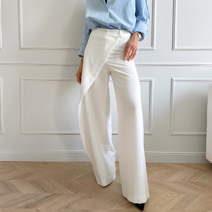 Women Casual Solid Color Asymmetrical High Waist Pants with Wide Legs