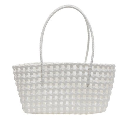 Bolso de mano informal de cesta de verduras tejida en color liso para mujer