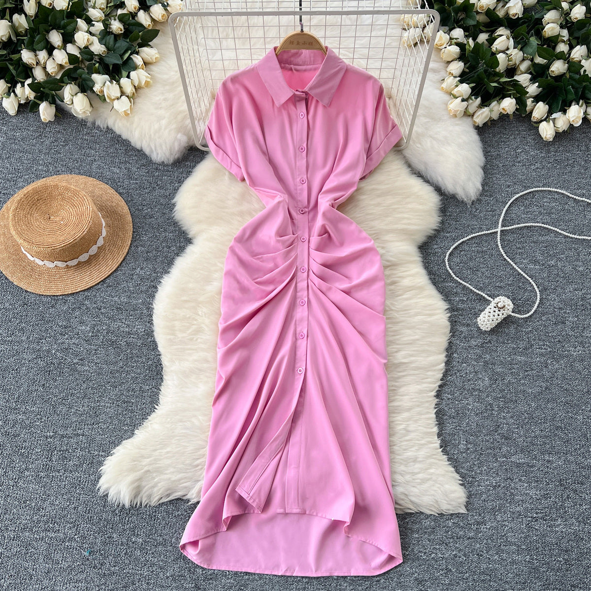 Vestido plisado informal de color liso a la moda para mujer