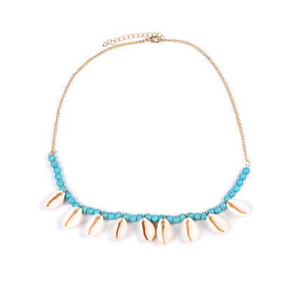 Collar de conchas y cuentas turquesas bohemias para mujer