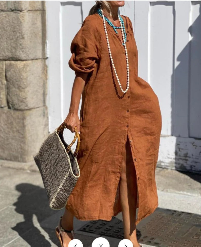 Women Cotton Linen Loose Long-Sleeved Cardigan