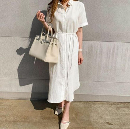 Robe chemise longue ample et décontractée en lin pour femme