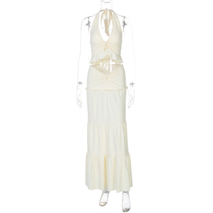 Ensemble haut court sexy à col licou et col en V pour femme