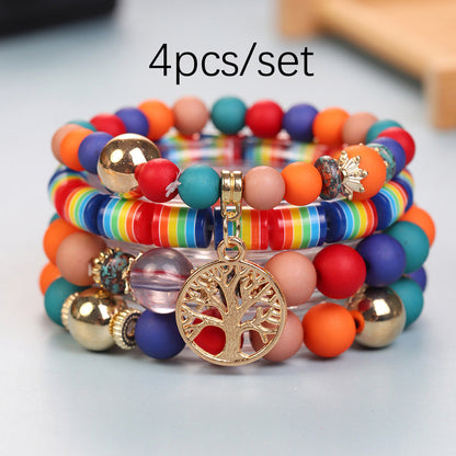 Pulsera multicapa arcoíris creativa y bohemia